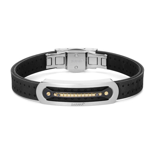 Baraka Vortex bracelet in yellow gold, steel, and rubber with black diamonds